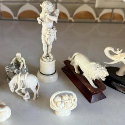 Lot Of Vintage Faux Ivory Hand Carved Animals