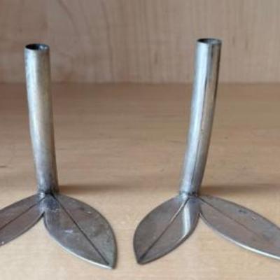 Set Of (4) Small 800 Silver Leaf Base Bud Vases - 63 Grams 