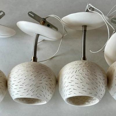 Set Of (4) White Pottery Pendant Wired Light Fixtures