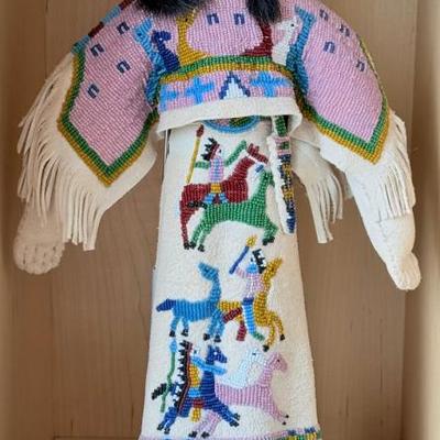 Museum Of The Plains Indian Handmade Seed Bead & Leather Doll With Receipt And Paperwork 