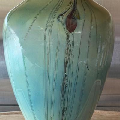 David Mcdermott & Yukimi Matsumoto Studio Signed Blue Cased Art Glass Hand Blown Vase With Receipt 