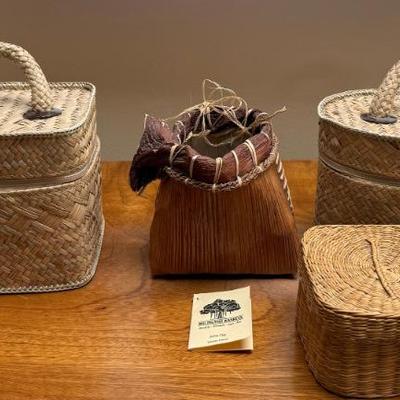 (4) Wicker And Woven Baskets - Jelena Clay Hawaiian