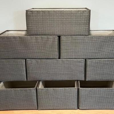Lot Of (11) Silver Tone 15" Cardboard Light Duty Organizers With Material Lining
