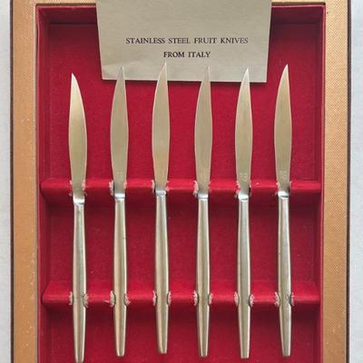 Set Of (6) Kalmar Designs Stainless Steel Fruit Knives From Italy With Box 