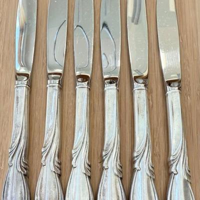 (6) International Sterling Silver Rhapsody Pattern 9.25" Stainless Blade Knives - 464 Grams Total