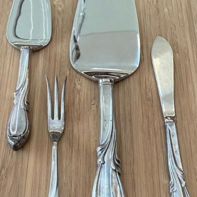 International Sterling Silver Rhapsody Pattern Serving Pieces - Butter Knife, Cake Servers, Pickle Fork 