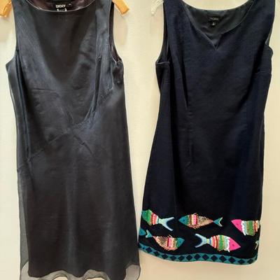 DKNY 100 Percent Silk Dress Size 14 And A Talbots Cotton And Embroidered Fish Dress Size 14