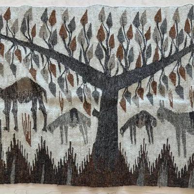 Vintage Wool Woven Pictorial Kilim With Fringe