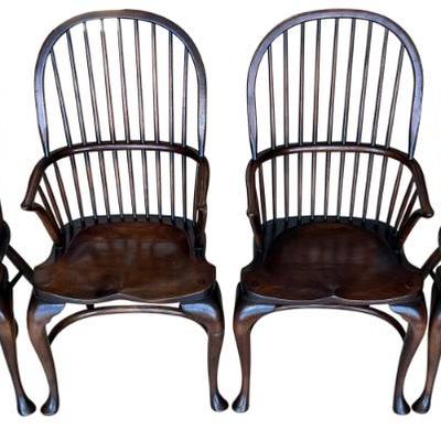 Set Of (4) Vintage Windsor Spindle Back Arm Chairs