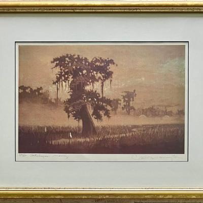 Chestee Harrington Signed Limited Edition Print 24 Of 350 In Custom Gold Tone Wood Frame " Attabapas Morning"