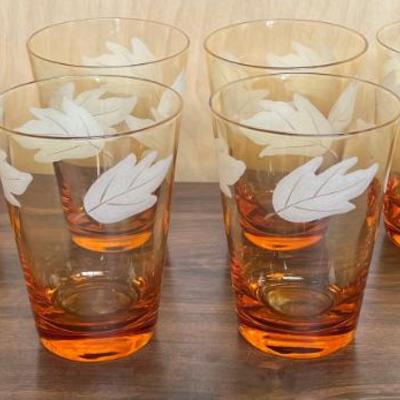 (8) Vintage Amber Art Glass Frosted 5" Drinking Glasses 