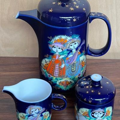 Rosenthal Studio-line Germany Bjorn Wiinblad 1001 Nacht Tea Pot, Creamer, And Sugar