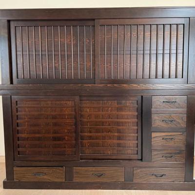 Antique 19th Century Large 2 Section Japanese Tansu Storage Cabinet (As Is)