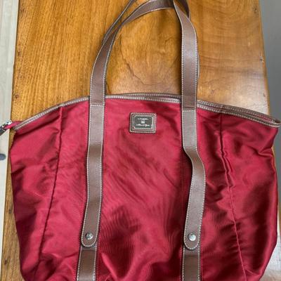 Lancel Paris Red Nylon Tote Shoulder Bag