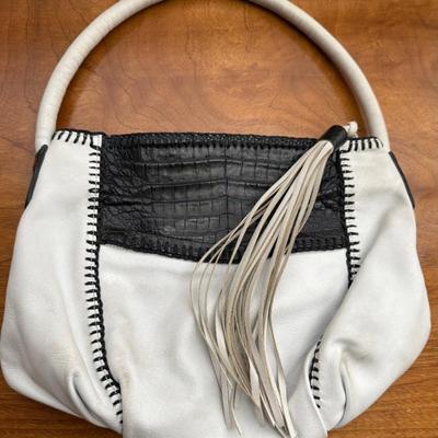 Carlos Falchi Black And White Leather Bucket Bag