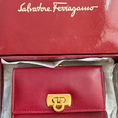 Salvatore Ferragamo Red Leather Gold Accent Wallet New In Original Box Made In Italy 220048