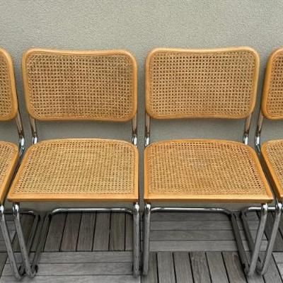 (4) MCM Sesca Chrome Frame And Woven Seat Dining Chairs