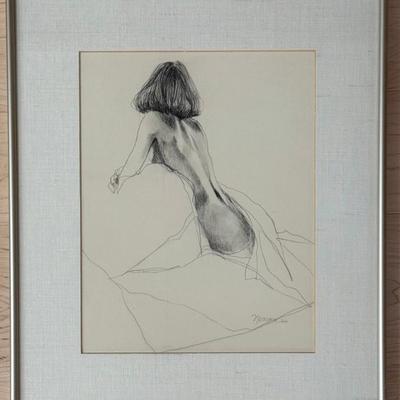 Signed Original 1977  Nude Female Pencil Sketch Framed
