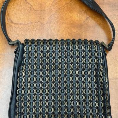 Francesco Biasia Leather And Metal Bead Hand Bag With Fur Handle