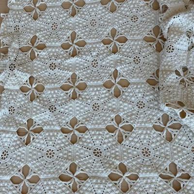 Vintage Hand Crocheted Coverlet 96" X 82"