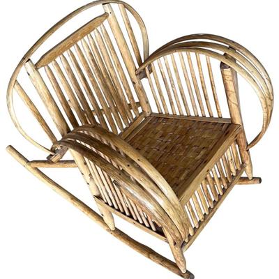 Antique Hand Made Bent Wood Rocking Chair With Woven Seat From The Tabasco House In Louisiana 