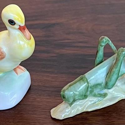 (2) Miniature Herend Hungary Hand Painted Porcelain Cricket And Duckling