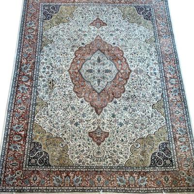 Vintage Fine 110" X 148" Hand Knotted Silk And Wool Blend Area Rug With Fringe 