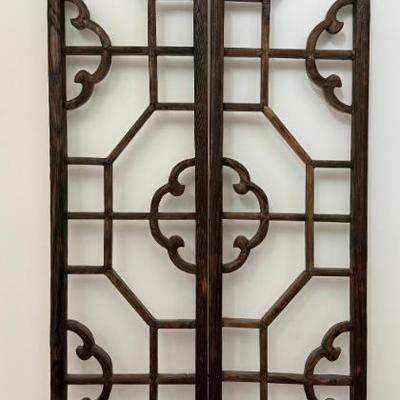 Set Of Chinese Ming Antique Wood Screen Lattice Window Folding Panels With Metal Hinges