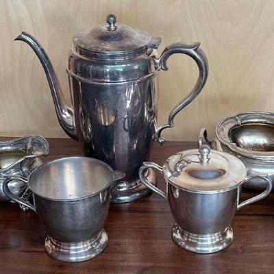 Vintage Silverplate Lot - Teapots, Cream, Sugar, Apple Dish