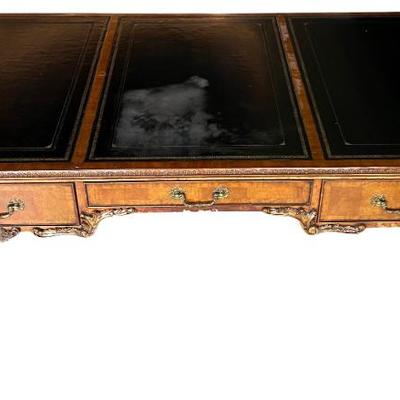 Vintage Matland-smith Claw Foot Executive 3 Drawer Desk With Leather Top