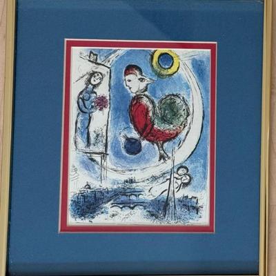 Mark Chagall Colored Lithograph Le Coq Sur Paris Framed David Gary Limited Fine Art