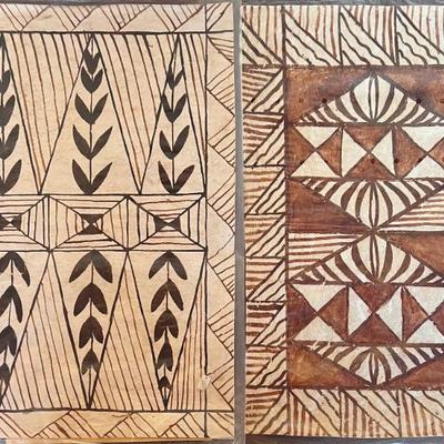 (2) Tonga Trading Company Hand Made Museum Quality Tapa Clothes In Plastic