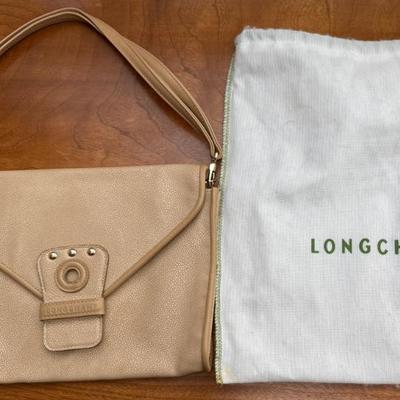 Longchamp Kate Moss Tan Leather Purse With Zebra Silk Lining, Silk Scarf, And Original Bag