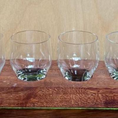 Rosenthal Clear Art Glass Whiskey Flight Set With Wood Base