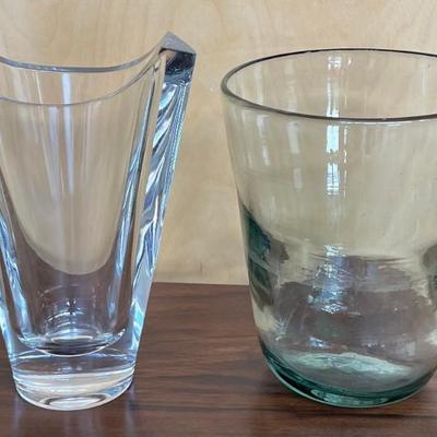 Nambe Clear Lead Crystal Vase And A Heavy Clear Art Glass Vase