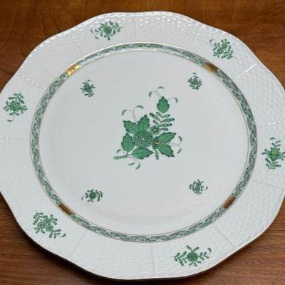 Classic Porcelain Herend Chinese Bouquet Green Serving Platter 1930's With 24k Gold Accents