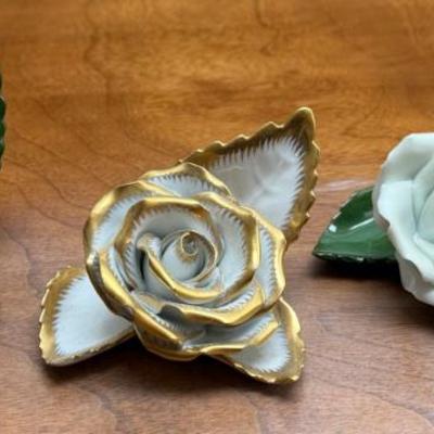 (3) Herend Hungary Hand Painted White And Gold Roses - (1) As Is