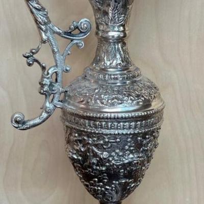 Vintage Ornate Silver Tone Pewter 15.5" Pitcher