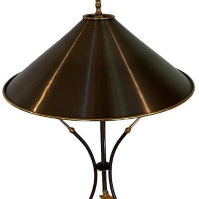 Vintage Solid Brass Arrow 2 Bulb Table Lamp With Metal Shade
