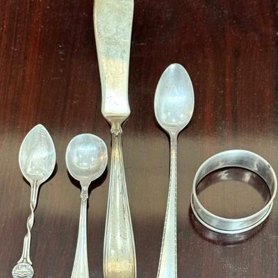Buccellati Sterling Silver Knife & 3 Webster Sterling Spoons And A Webster Sterling Napkin Ring - 106 Grams 