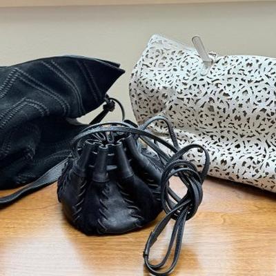 Vince Camuto Black Leather And Suede Purse, Buco White Leather Purse, Saks Fifth Avenue Black Leather Bag