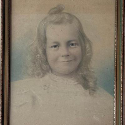 Antique Color Enhanced Photograph Young Girl By Sake Oakland California Framed