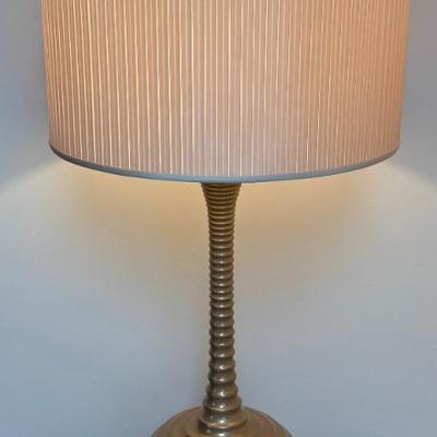 Portobello Road Table Lamp Champaign Luster Finish With Pleated Silk Hand Tailored Drum Shade 