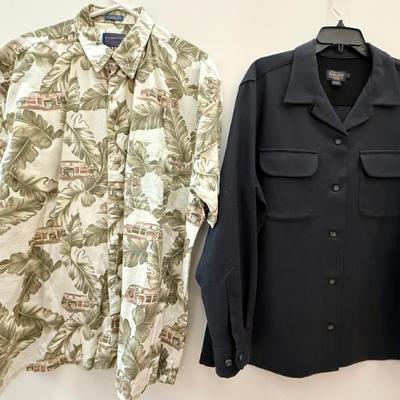Pendleton 100 Percent Cotton Leaf Print Shirt, Pendleton 100 Percent Virgin Wool Men's Large Navy Blue Shirt