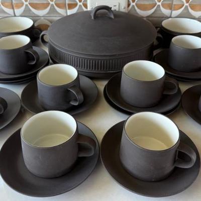 Dansk Flamestone Black & White Cups & Saucers With A Lidded Dish 