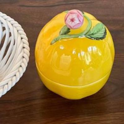 (3) Herend Hungary Hand Painted Porcelain - Lemon Dish, (2) Open Weave Bowls