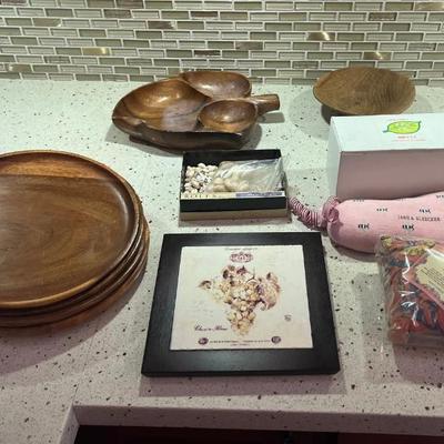 LLS042 Wood Plates/Serving Dishes, Shell Collection, Japanese Glass Cups, Decorated Hot plate 