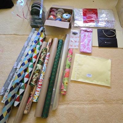 LLS095 Assorted Holiday & Birthday Gift wraps, Assorted Spools Of Ribbons, Wrapping Tissue Paper