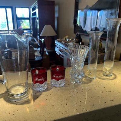 LLS055 Vases, World’s Fair Mini Mugs, Glass Pitcher