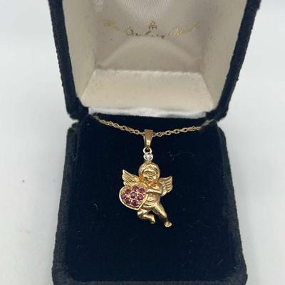 LLS152-14k Gold Cherub with Diamond and Ruby Accents